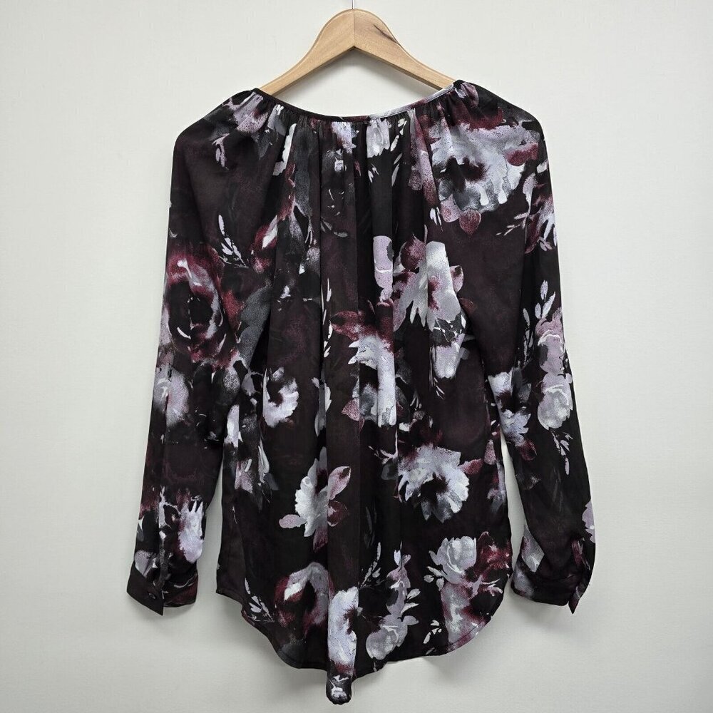 Simply Vera Vera Wang Semi Sheer Long Sleeve Blouse Plum Floral Sheer Sz Small - Picture 2 of 8